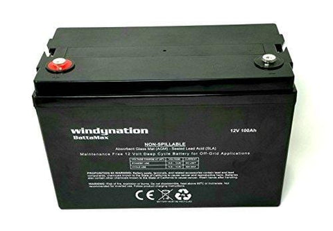 WindyNation 100 amp-Hour 100AH 12V 12 Volt AGM Deep Cycle Sealed Lead Acid Battery - Solar RV UPS Off-Grid (1 pc 100 amp-Hour)