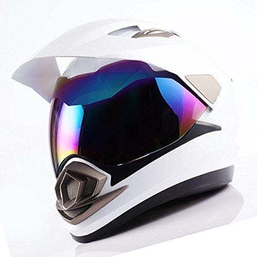 Dual Sport Helmet Motorcycle Full Face Motocross Off Road Bike Glossy White,Size Small