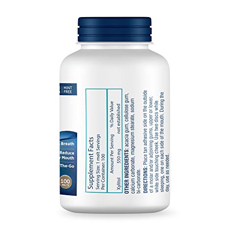 OraCoat XyliMelts Dry Mouth Relief Oral Adhering Discs Slightly Sweet with Xylitol, For Dry Mouth, Stimulates Saliva, Non-Acidic, Day and Night Use, Time Release for up to 8 Hours, 100 Count