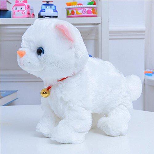 Smalody Plush Cat Walking Pet Sound Control Electronic Cat Interactive Toys Electronic Pets Robot Cat Stand Walk Electronic Toys Best Gift for Girls Baby Children (White)