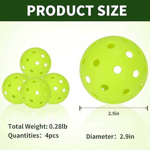 SPORTIC Pickleballs, 40 Holes Outdoors Pickleball Balls, 4 Pack/12 Pack of Pickle Balls Standard, High Elasticity & Durable Pickle Balls for All Style Pickleball (4pcs Injection Molding Pickleballs)