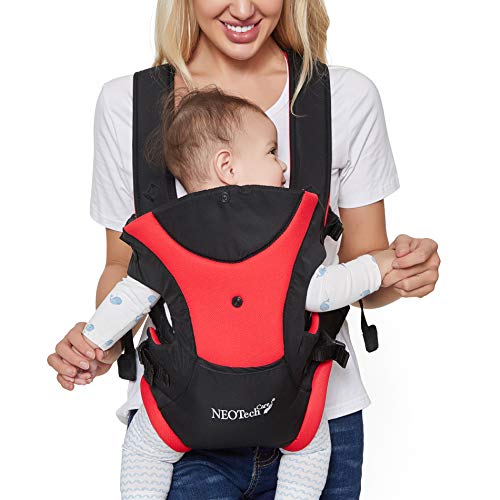 Neotech Care Baby Carrier - Front and Back Carrying - Adjustable, Breathable & Lightweight - for Infant, Child, Toddler - Black with Red