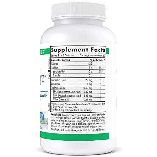 Nordic Naturals ProDHA Eye - Fish Oil, 360 mg EPA, 845 mg DHA, 20 mg FloraGLO Lutein, 4 mg Zeaxanthin, Support for Neurological Function and Long-Term Eye Health*, 120 Soft Gels