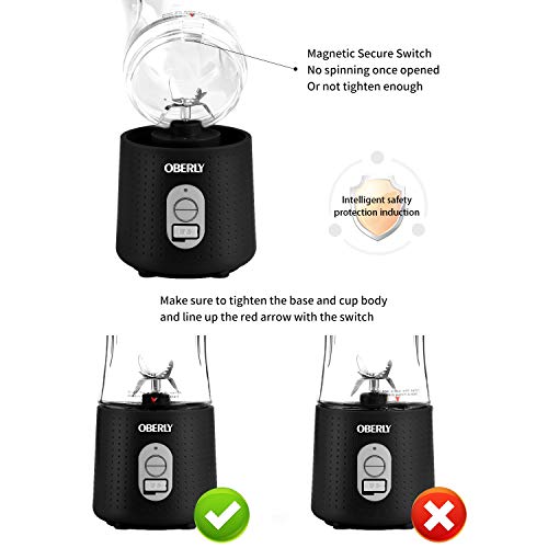 Portable Blender, OBERLY Personal Juicer Cup for Shakes and Smoothies - Six Blades in 3D, 13oz Fruit Mixing Machine with 4000mAh USB Rechargeable Batteries, Ice Tray, Detachable Cup, Perfect Blender for Travel, Outdoor