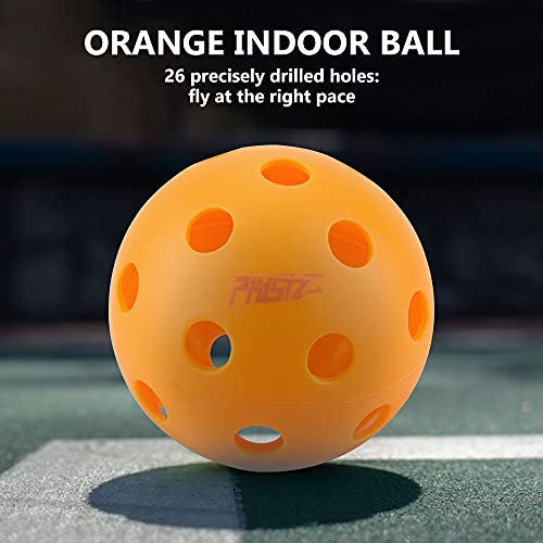 Pickleballs 4-Pack | PHYSIZZ Indoor Pickleball Balls | USAPA Approved | Orange 26 Holes with Storage mesh Bag