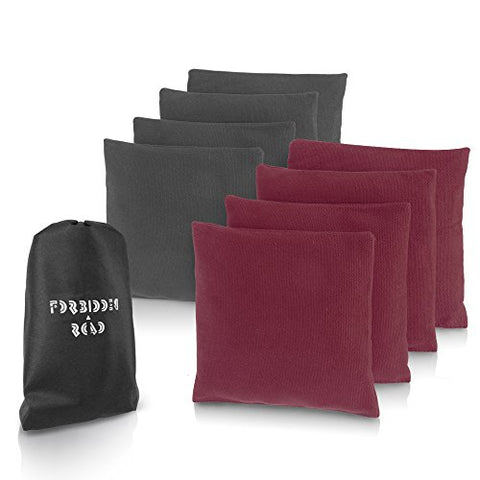 Forbidden Road Cornhole Bag Bean Bags Pack of 8 for Tossing Core Hole Games with Duck Canvas Material Cover and PP Plastic Pellets Inside - Free Carrying Bag Included (Gray & Wine Red, 14OZ)