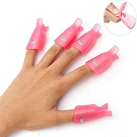 HiMo 10PC Plastic Acrylic Nail Art Soak Off Cap Clip UV Gel Polish Remover Wrap Tool (Pink)