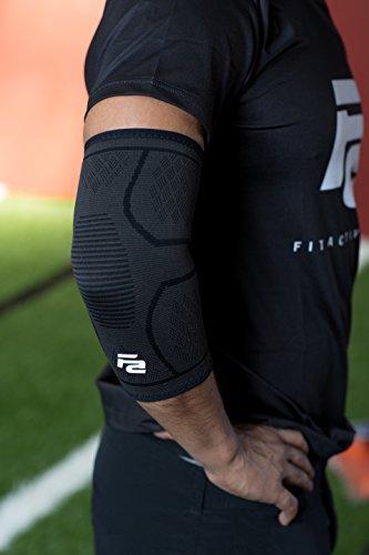 Fit Active Sports Compression Elbow Sleeve Support Brace for Tennis, Golfers, Tendonitis, Weightlifting, Bursitis, Workouts, Gym, Recovery, Pain Relief. Wear Anywhere