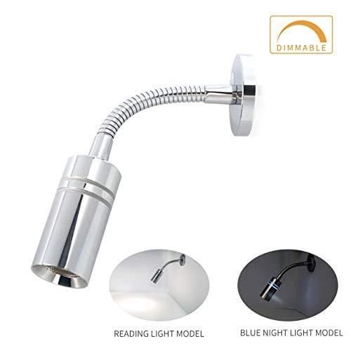 Genuine Marine 3W Flexible Gooseneck RV 12V Reading Lamp - Dual Lighting Mode, Touch Dimmer Switch, Hard-Wired, 2800-3200k, Surface Mount on Caravan, Boat, Yacht, Spot Light, 2 Pack