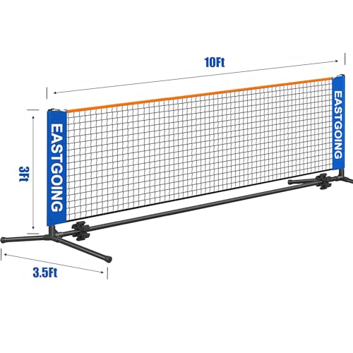 Eastgoing 10 ft Mini Portable Soccer Tennis Net | Pickleball Net System with Carrying Bag for Driveway Backyard. Easy Assemble Beach Tennis Net | Tennis Practice for Indoor and Outdoor