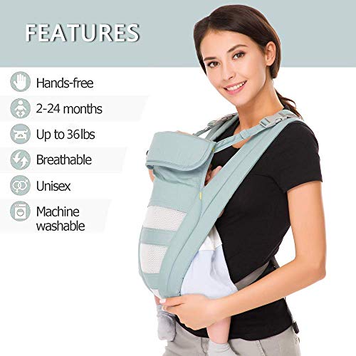 Cuby Ergonomic Baby Carrier,Classic Carrier, Soft & Breathable Baby Carriers Backpack Front and Back for Infants to Toddlers Up to 36 lbs (Green)