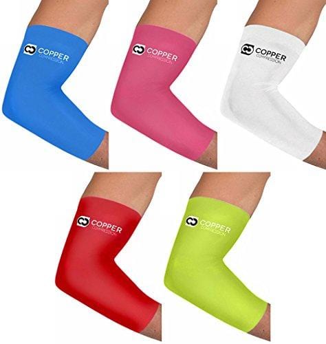 Copper Compression NEW Colored Elbow Sleeve - GUARANTEED Best Copper + Zinc Elbow Brace With Infused Fit. Support For Workouts, Golfers And Tennis Elbow, Arthritis, Tendonitis. (Pink - Small)