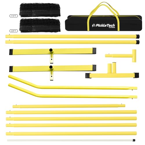 PICKLETECH 6.0 Cross Version Portable Pickleball Net Outdoor Game 22 FT Pickleball Nets-Half Court 11 FT Net-USAPA Regulation Size-Pickle Ball Net System with Carrying Bag for Court,Driveway,Backyards