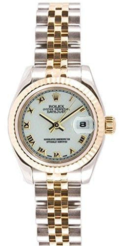 Rolex Ladys New Style Heavy Band Stainless Steel & 18K Gold Datejust Model 179173 Jubilee Band Fluted Bezel White Roman Dial