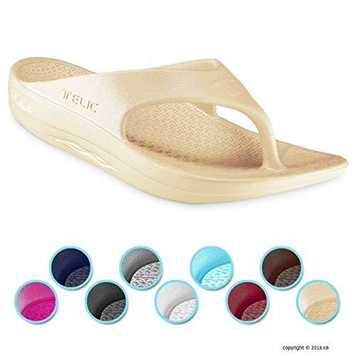 Telic Women ArchSupport Flipflops and LuxFeet Concho Jewelry Shoe … (8 M US Women / 7 M US Men, Beige)