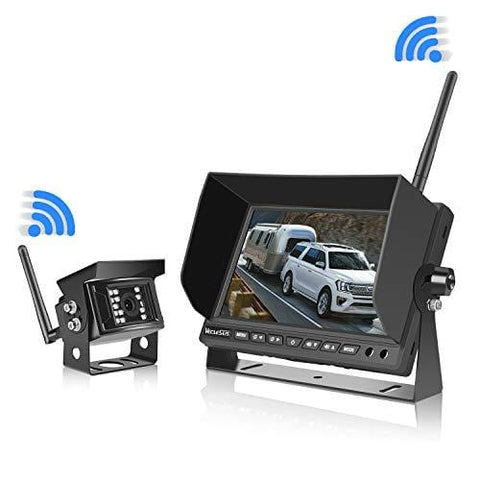 Wireless Backup Camera for Trucks RVs, Two Methods Wiring for Reversing/Constantly View, 7" Wide Screen Wireless Monitor with IP68 Night Vision Wireless Backup Camera for Trucks, RVs, Trailers, Buses