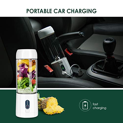 REDMOND Smoothie Blender, 4000mAh Portable USB Rechargeable Blender with 480ml Glass Travel Bottle, 6 Stainless Steel Powerful Blades, Battery Indicator for Shakes and Smoothies Outdoor, White BL015