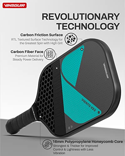 VINSGUIR Pickleball Paddle, Graphite Carbon Fiber Pickleball Paddles with Reinforced 16mm Polypropylene Honeycomb Core, Cushion Comfort Pickleball Paddle Grip, USA Pickleball Approved