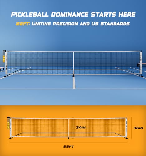 Pickleball Net - 22 FT USAPA Regulation Size Portable Pickleball Net, Pickle Ball Net with Exclusive Ball Holder, 4 Pickleballs & Carry Bag, Pickle Ball Net for Outdoor Indoor Driveway Backyard White