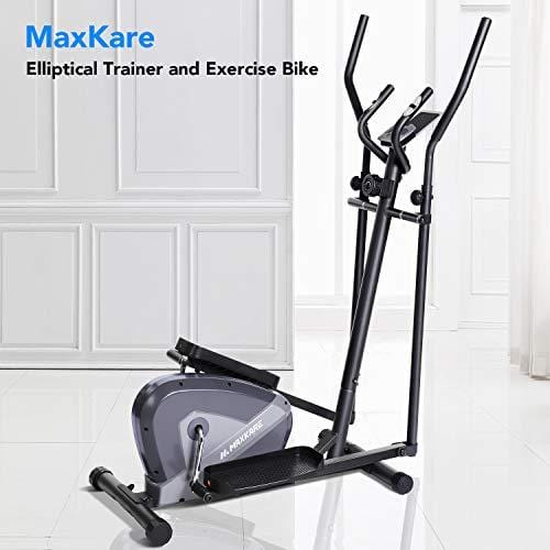 MaxKare Exercise Bike Cardio Training Elliptical Trainers-Portable Upright Fitness Workout Bike Machine,8-Level Magnetic Resistance,LCD Monitor,Heart Rate Monitor,Quiet Driven,Calories Burned