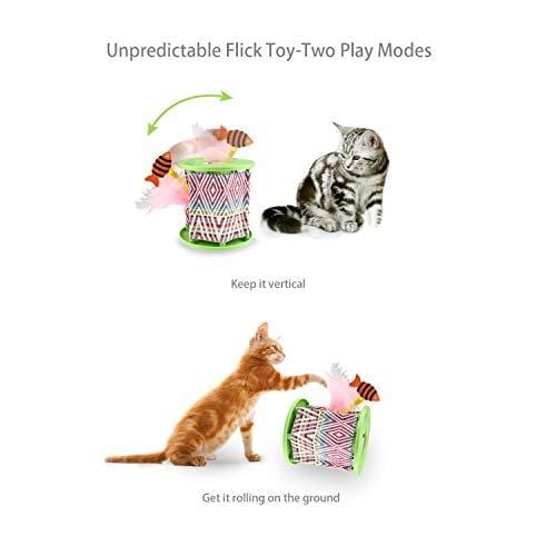 PETGEEK Cat Rolling Toy with Feathers, Automatic Cat Toys Interactive -Cat Toy Feather Teaser & Squeak Mouse Cat Toy Decoration Fish Crinkle Paper Inside, Wonder Pod Diameter 6.7" Height 7"