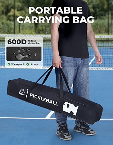 DEERFAMY Portable Pickleball Net System, Designed for All Weather Conditions with Steady Metal Frame and Strong PE Net, Regulation Size Net with Carrying Bag
