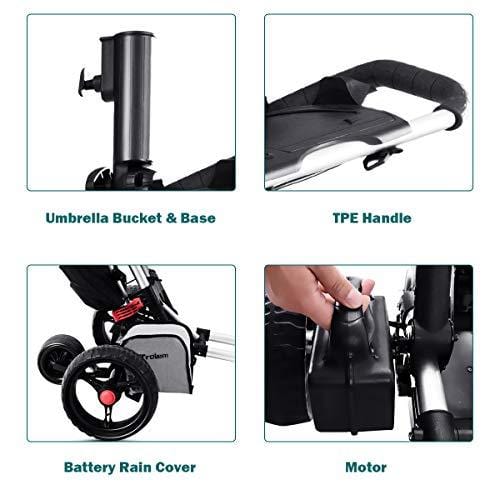 Tangkula Electric Golf Push Cart Manual Control Foldable Umbrella Holder Scorecard Holder Lithium Battery TPR Handle Golf Carts
