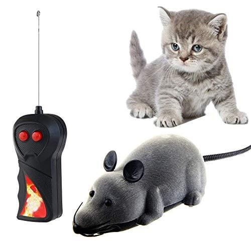 Alovexiong Gray Rat Toy for Cat Funny Mini RC Wireless Electronic Remote Control Rat Mouse Toy Cat Playing Chew Toys for Cats Pets Mouse Gift(Batteries Not Included)