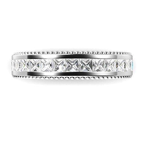 Sz 8 Sterling Silver 925 Princess Cut Cubic Zirconia CZ Milgrain Eternity Band Ring
