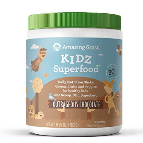 Amazing Grass, Organic Vegan Kids Superfood Powder with 30+ fruits & Super Greens, Flavor: Outrageous Chocolate, 30 Servings