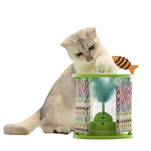 PETGEEK Cat Rolling Toy with Feathers, Automatic Cat Toys Interactive -Cat Toy Feather Teaser & Squeak Mouse Cat Toy Decoration Fish Crinkle Paper Inside, Wonder Pod Diameter 6.7" Height 7"
