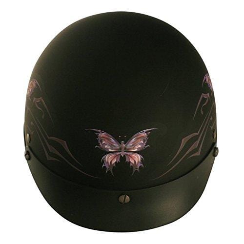 VCAN Cruiser Intricate Butterfly Motorcycle Half Helmet (Flat Black, Medium)