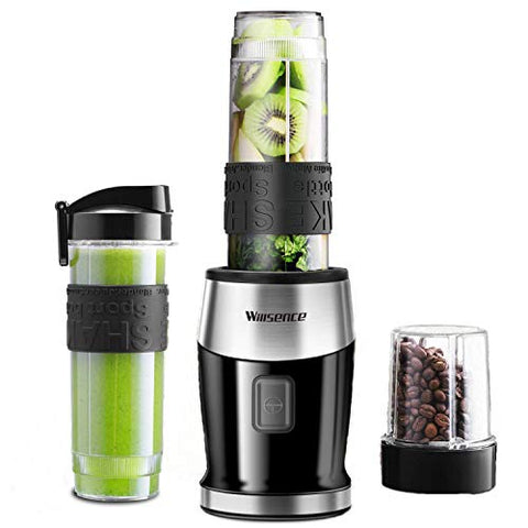 Smoothie Blender 300W Personal Blender with 20 oz Portable Sports Bottle, 2-in-1 System Portable Blender with 4 Sharp Blades for Smoothie and Shakes, Includes Grinder Cup, Travel Lid