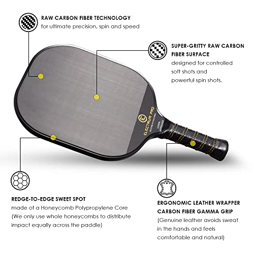 Electrum Pickleball Electrum Pro Paddle USAPA Approved | Carbon Fiber Surface | Polypropylene Honeycomb Core | Best Paddle for Spin and Power | Lightweight