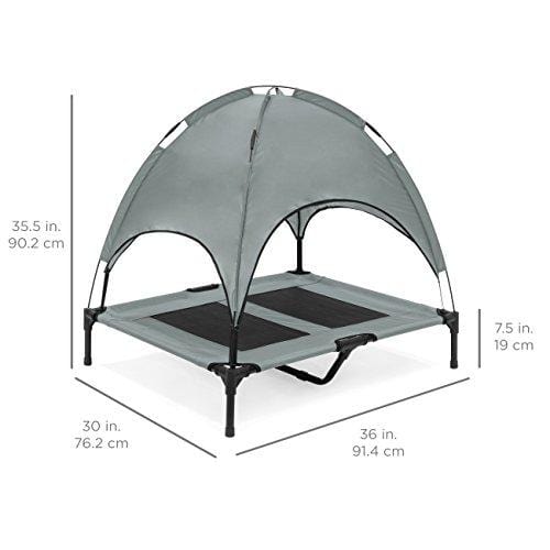 Best Choice Products 36in Outdoor Raised Mesh Cot Cooling Dog Pet Bed w/Removable Canopy, Travel Bag - Gray