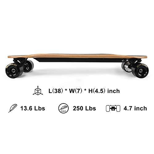 BLITZART Tornado 38" Electric Longboard E-Skateboard Motorized Electronic 17mph Hub-Motor 3.5" PU Wheels (Black)