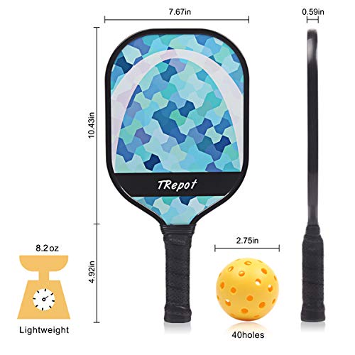 Trepot Pickleball Paddles Set of 2,Graphite Surface Honeycomb Core Polypropylene Lightweight Pickleballs Racket,Includes 4 Pickleball Balls & 2 Protective Cases & 2 Overgrip Rolls (Blue)