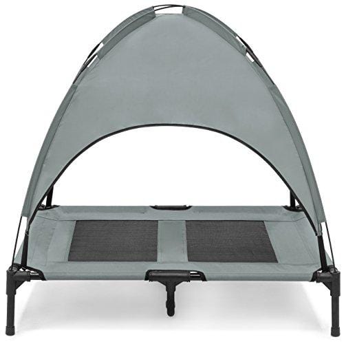 Best Choice Products 36in Outdoor Raised Mesh Cot Cooling Dog Pet Bed w/Removable Canopy, Travel Bag - Gray