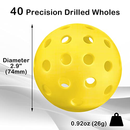 16 Pack Outdoor Pickleballs Balls, Vobab Pickleballs Approved by USAPA for Sanctioned Tournament Play, 40 Holes Designed for Outdoor Courts to Maintain Sufficient Elasticity and Durable