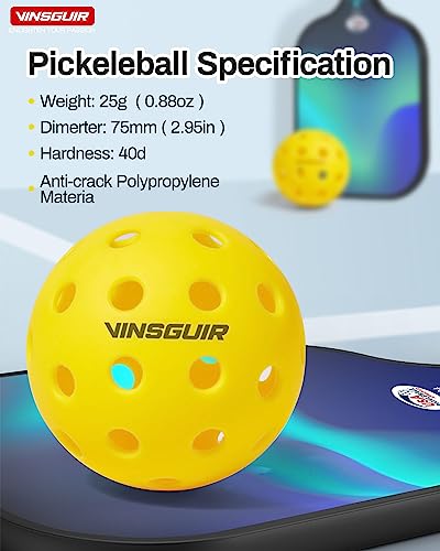VINSGUIR 12-Pack Outdoor Pickleball Balls-40 Holes Pickleball Ball, High Elasticity & Durable Yellow Pickle Balls Set for All Style Pickleball Paddle