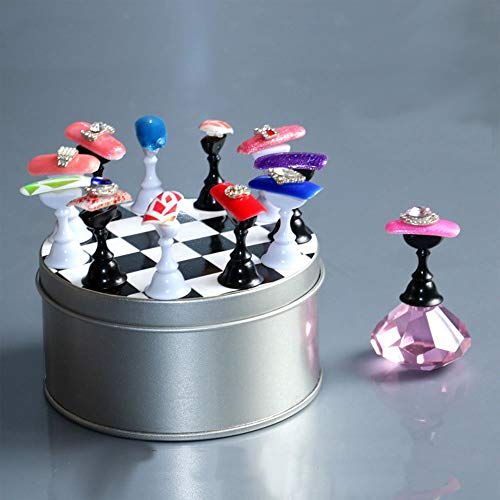 Kalolary 1 Set Nail Art Holder Practice Stand for Nail Art Display, Magnetic Nail Art Tips Holders Crystal Nail Holder Chessboard Fingernail DIY Nail Art Display Stand Training Practice Display Stand