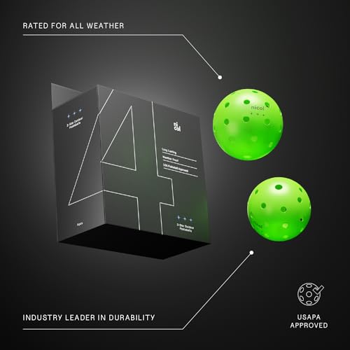 Nicol 3-Star Pickleball Balls - Long Lasting Outdoor Weatherproof Balls - Tournament and Competition Ready - 4 Pack of Regulation Balls