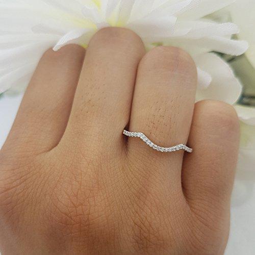 Dazzlingrock Collection 0.12 Carat (ctw) 10K Round Diamond Wedding Stackable Band Contour Guard Ring, White Gold, Size 7