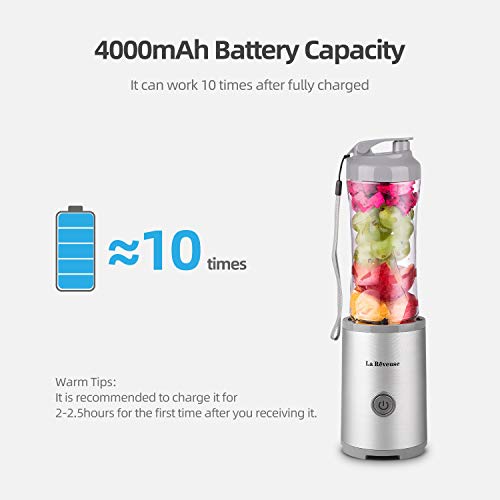 Portable Smoothies Shakes Blender Personal Size Cordless, Battery Rechargeable Juicer Cup,with 10 oz Travel Sports Bottles -BPA-Free (Silver&Grey)