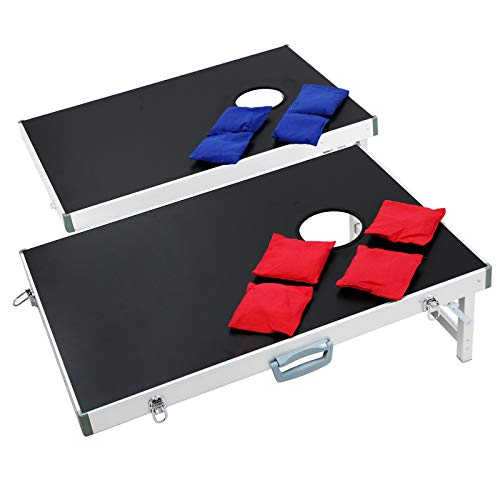 F2C Portable Cornhole Bean Bag Toss Game Set 3FT x 2FT Tailgate Size Aluminum Framed Boards with 8 Bean Bags & Carrying Case