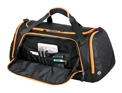 Sports Duffel Bag Gym Bag Travel Duffle for Men and Women with Shoes Compartment - Mouteenoo (One Size, Black/Orange)