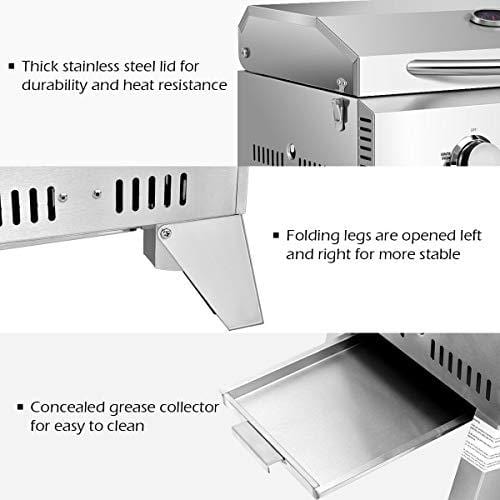 Giantex Propane Tabletop Gas Grill Stainless Steel Two-Burner BBQ, with Foldable Leg, 20000 BTU, Perfect for Camping, Picnics or Any Outdoor Use, 22" x 18" x 15", Silver