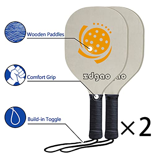 Zdgao Pickleball Set with 4 Paddles and Net - Official Size Net, 4-Pickleball Paddles, and 2 Outdoor Pickleball Balls, Outdoor Fun for Kids, Teens and Adults