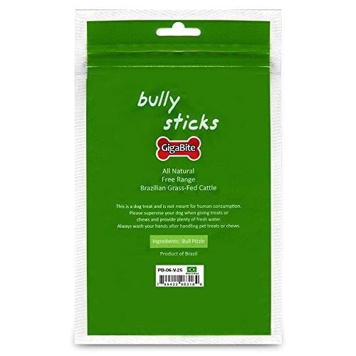 GigaBite 6 Inch Slim Odor-Free Bully Sticks (25 Pack) - USDA & FDA Certified All Natural, Free Range Beef Pizzle Dog Treat - By Best Pet Supplies