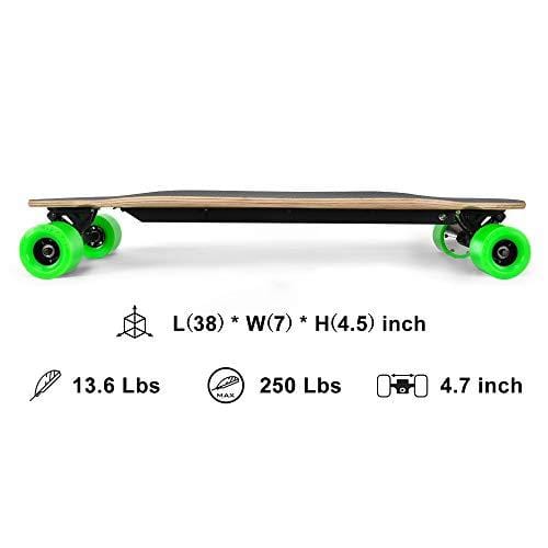 BLITZART Tornado Electric Skateobard Longboard E-Skateboard Motorized Electronic Hub-Motor, 3.5" Wheels, Green